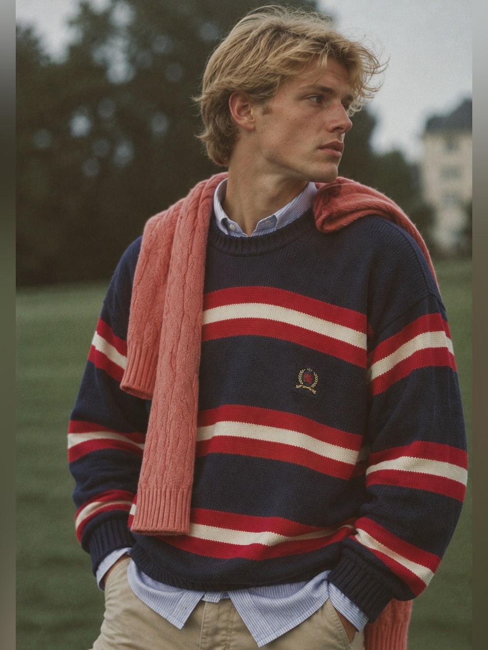 90’s Tommy Hilfiger Preppy Striped 100% Cotton Crewneck Sweater